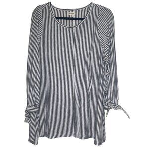 Max Studio Womens 1X Striped Long Sleeve Top With Tie cuffs lagenlook